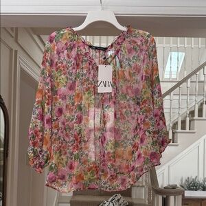 NWT Zara Sheer Floral Top